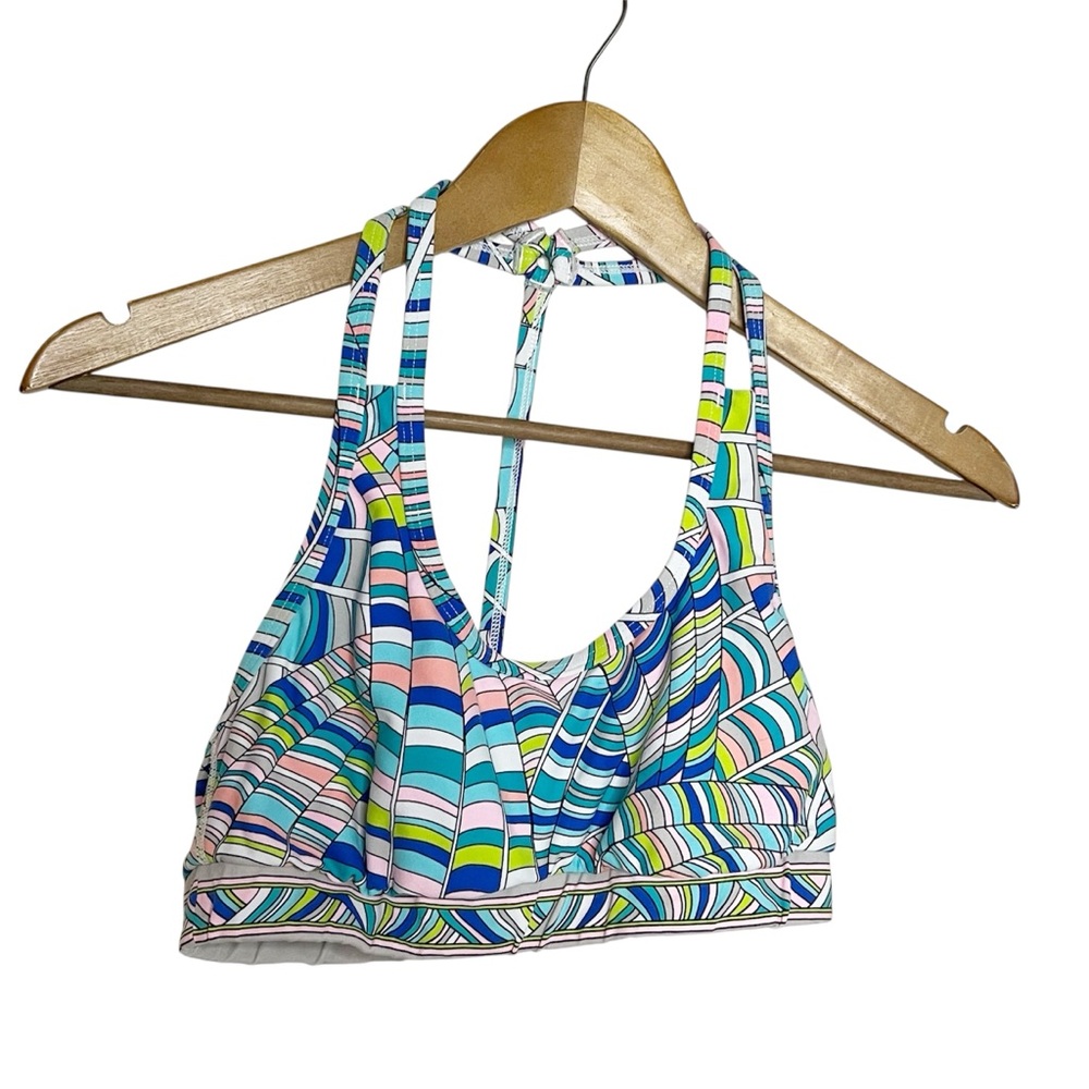 Trina Turk Recreation Sports Bra S Lava Mosaic Multicolor Print Gym Yoga Running